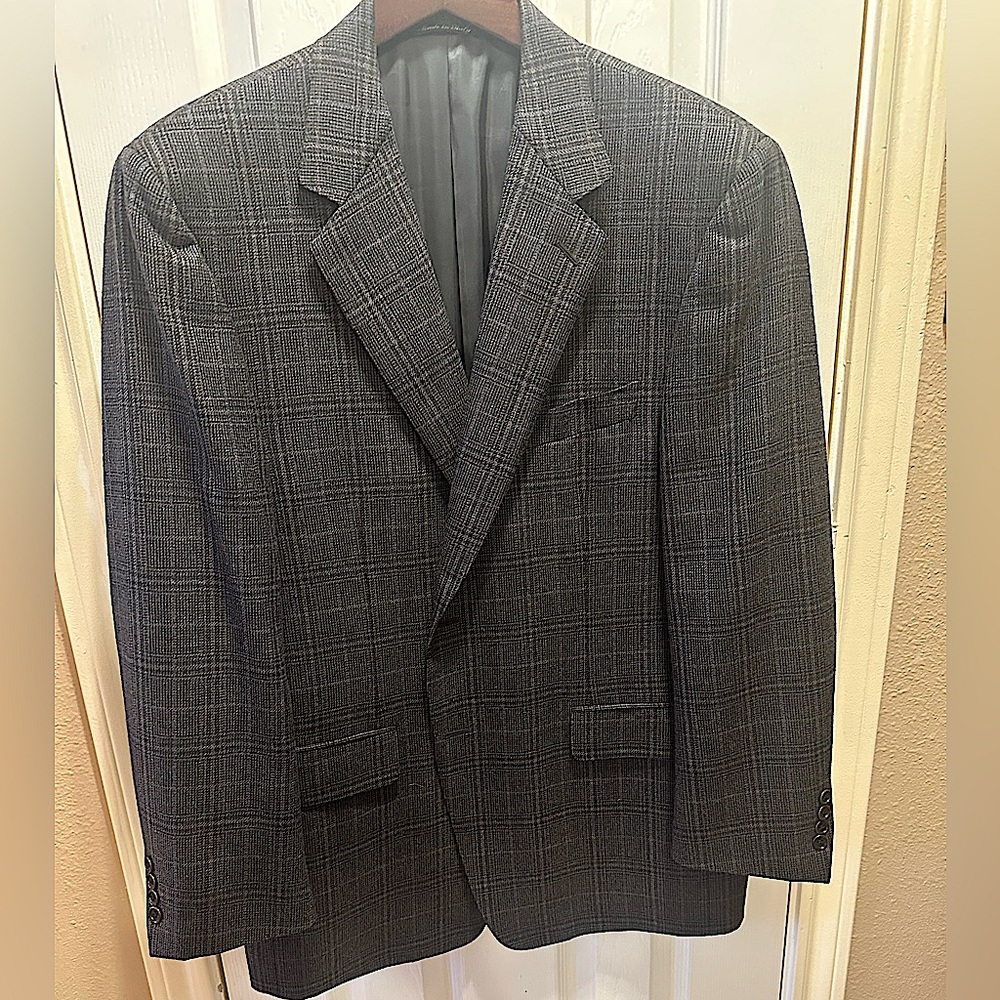 Canali Men 52 It/ 42 Us Grey Plaid Wool Single Breasted Sport Coat Made In Italy
